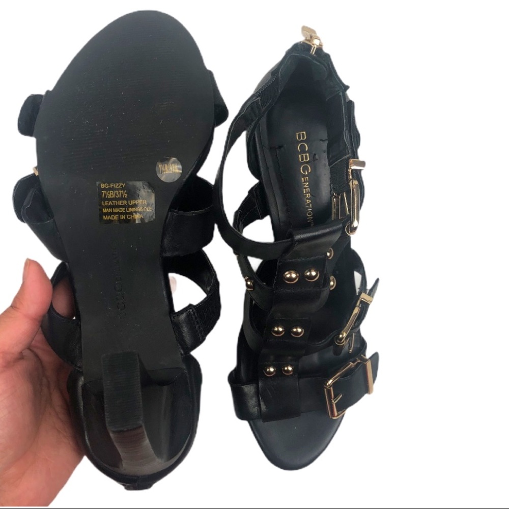 Bcbgeneration Black Gold Hardware Strappy Heels - image 6